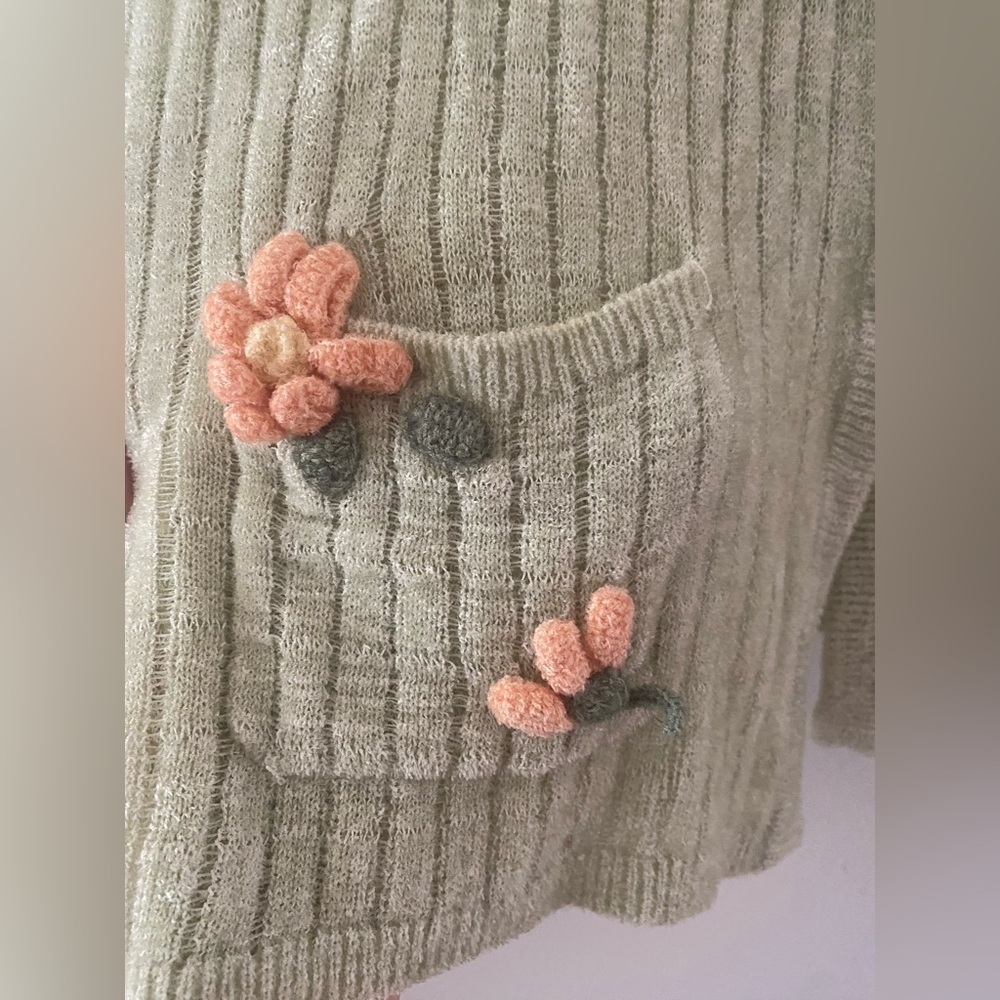 April Cornell green Cardigan floral floret buttons size S pristine condition - Picture 5 of 13